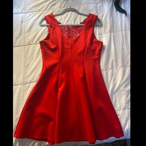 STUDIO Red Dress with Lace Chest and Flare. Size L.